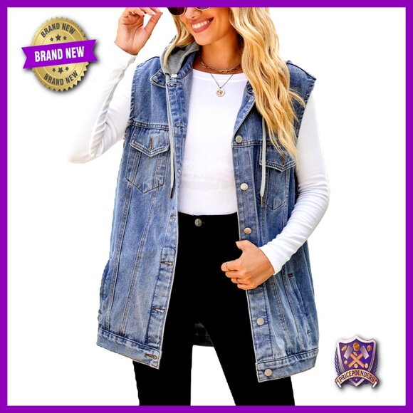 Oversized Denim Vest Distressed Sleeveless Jacket Mid Long Y2K Chic